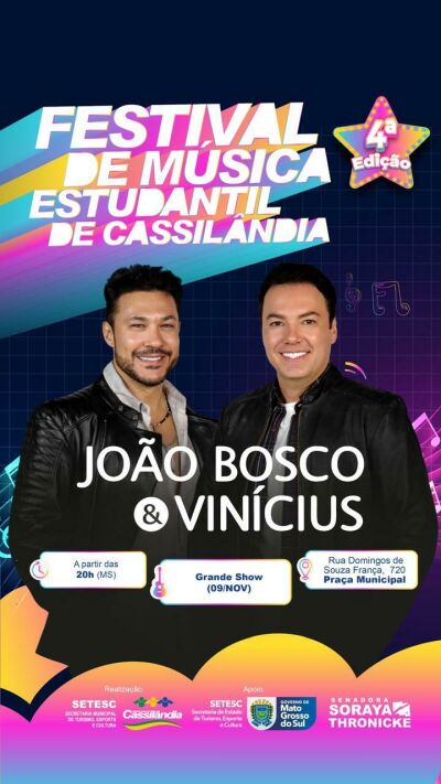 Imagem da notícia Prefeitura de Cassilândia inicia 4º Festival de Música Estudantil nesta sexta com três dias de competições